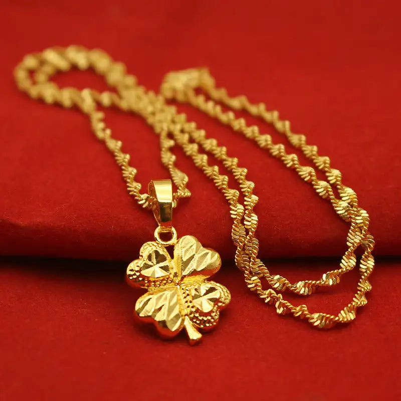 Lucky Gold Necklaces Clover Trendy Charm
