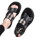 Black and plaid men’s sandals.