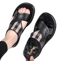 Black and plaid men’s sandals.