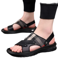 Black and plaid men’s sandals.
