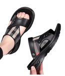 Black plaid men’s sandals.