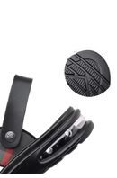 Black sandal with air cushion bottom.