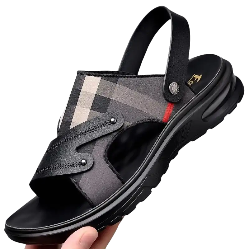 Handsome Plaid Luxury Cowhide Sandal Outdoor Summer Fun