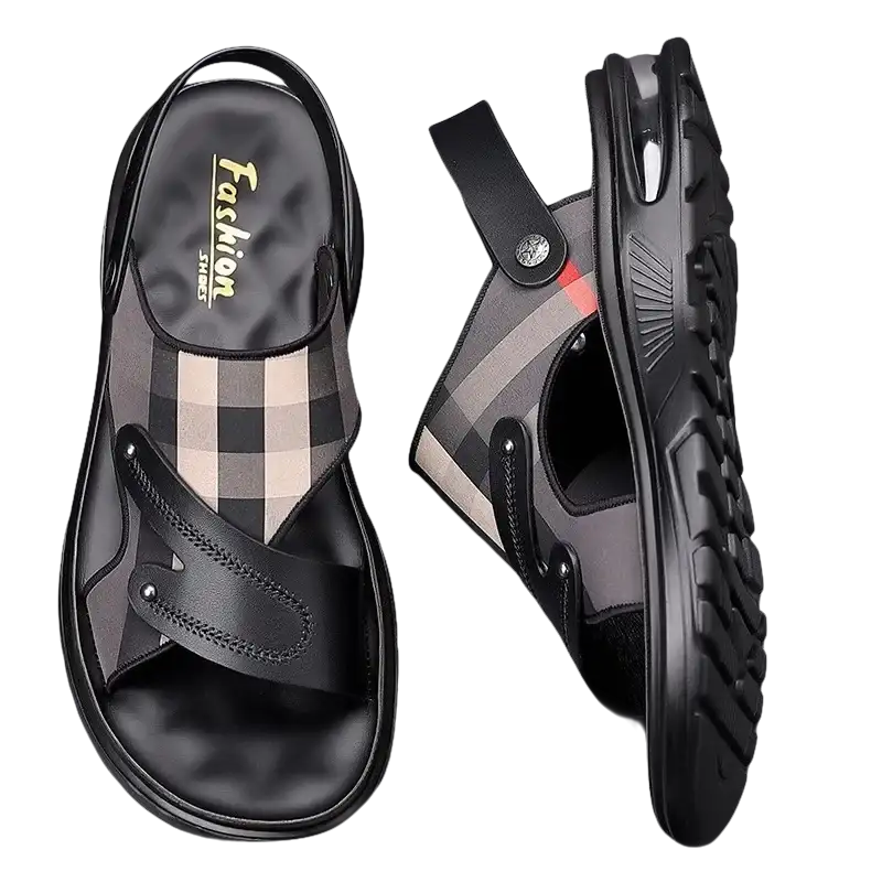 Handsome Plaid Luxury Cowhide Sandal Outdoor Summer Fun