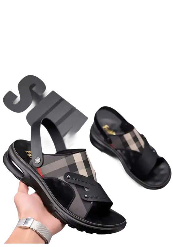 Plaid patterned men’s sandals.