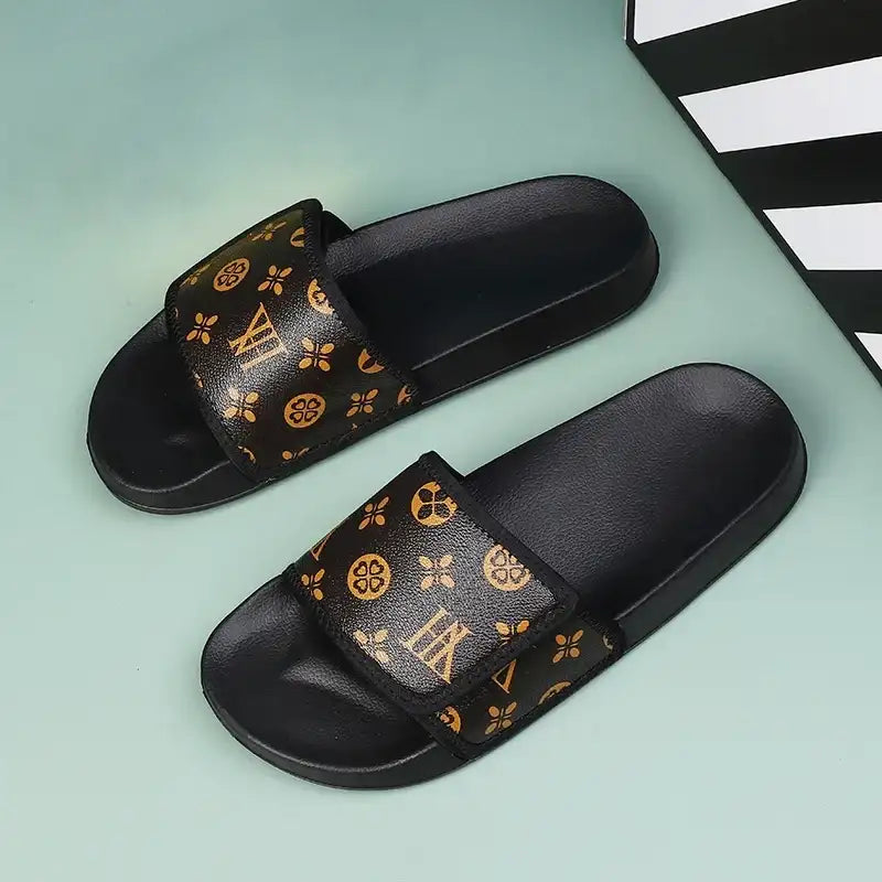 Comfy Brown Patterned Luxury Sport Slides
