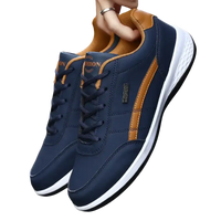 Blue and brown leather sneakers.