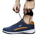 Blue and brown waterproof sneaker.