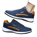 Blue waterproof leather shoes.