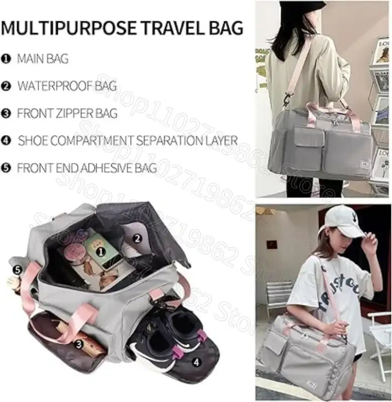 Multipurpose gray travel bag.