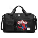 Black duffel bag with Spiderman design.