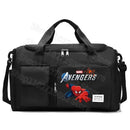 Black duffel bag with Avengers design.