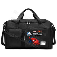 Black duffel bag with Avengers design.