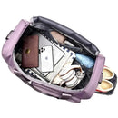 Open purple duffel bag.