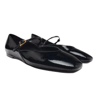 Black patent leather Mary Jane flats.