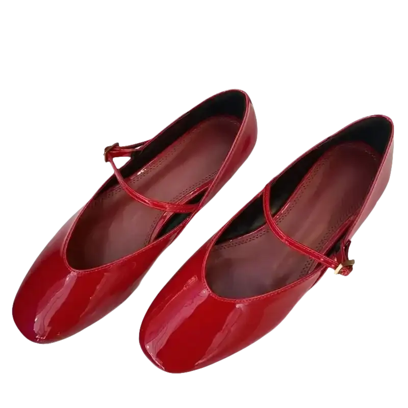 Sweet Red Patent Mary Jane Flats Ballet Shoes Woman
