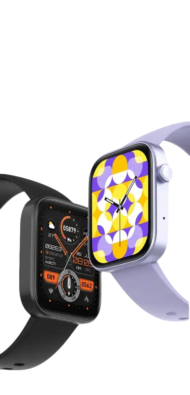 Two smartwatches with different display interfaces.