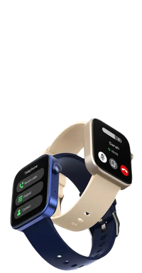 Two smartwatches with different colored bands.