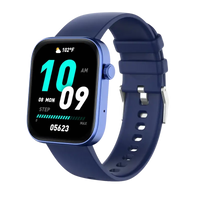 Blue smartwatch with digital display.