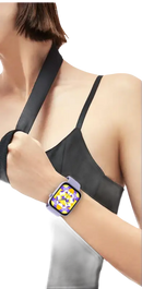 Lavender smartwatch with floral display.