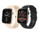 Two smartwatches with different colored bands and faces.