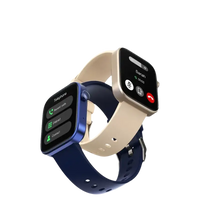 Two smartwatches with different colored bands.