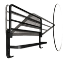 Black metal towel rack with hooks.