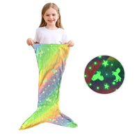 New Night Glow Mermaid Tail Blanket Soft Flannel Fleece Wearable Companion Cute Kids Blankets for All Seasons - Green