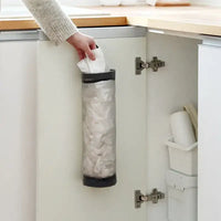 1pc Grey Sundries Bag Storage Wall Mount Mesh Plastic Bags Dispenser Hanging Reused Storage Pouch Trash Bags Kitchen