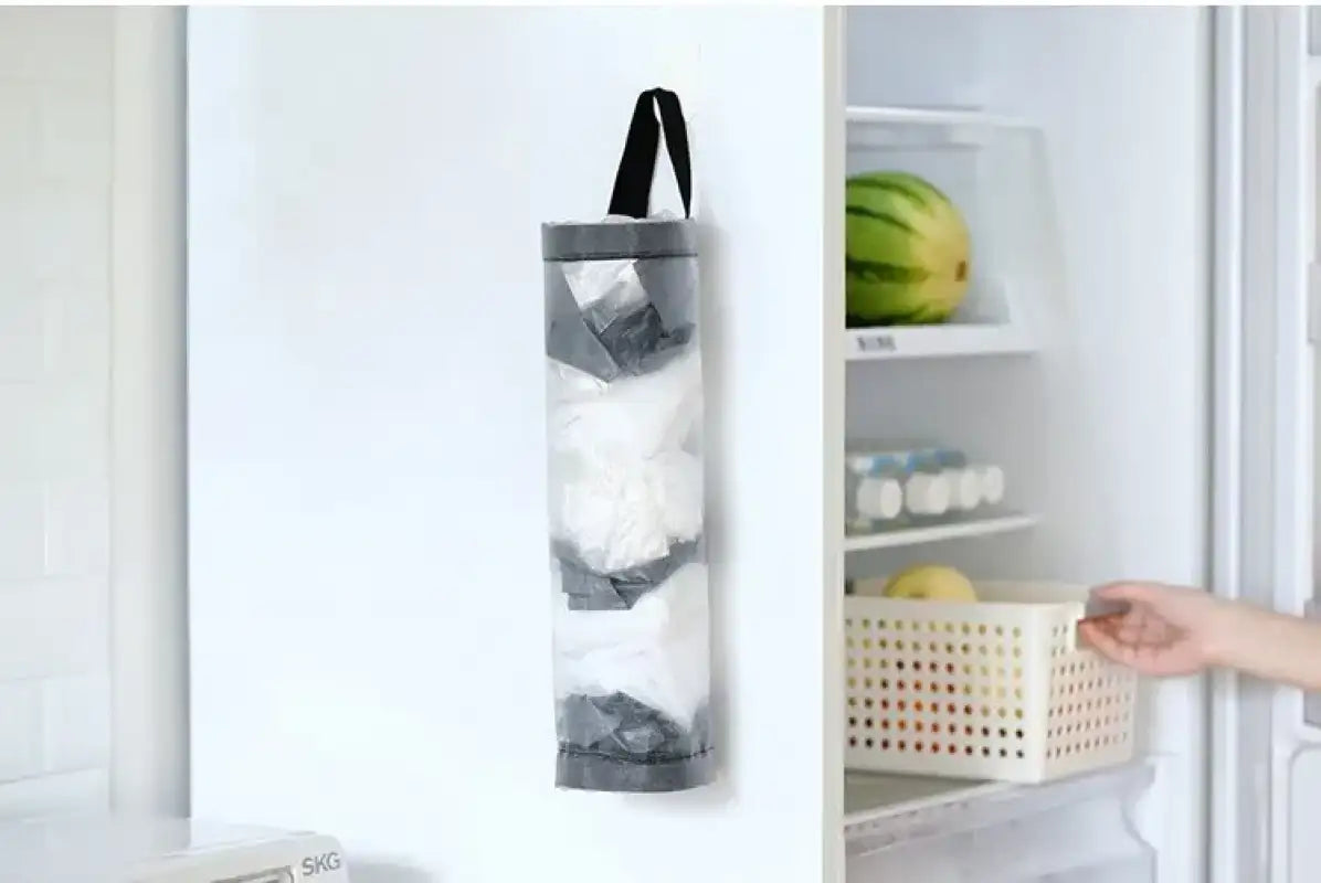 1pc Grey Sundries Bag Storage Wall Mount Mesh Plastic Bags Dispenser Hanging Reused Storage Pouch Trash Bags Kitchen