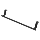 Black over-the-door towel rack.