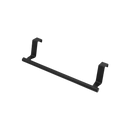 Black over-the-door towel rack.