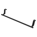Black over-the-door towel rack.