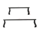 Two black metal towel racks with dimensions.