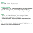 Payment, shipping, return, and customer satisfaction policy.