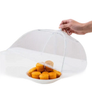 Mesh food cover over muffins.