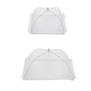 Two white food covers with dimensions.