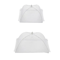 Two white food covers with dimensions.