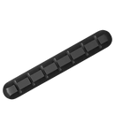 Black cable organizer with seven slots.