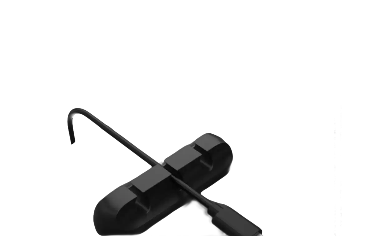 Black cable management clip.