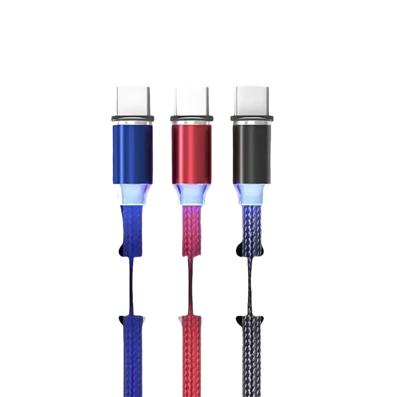 Cable organizer with three charging cables.