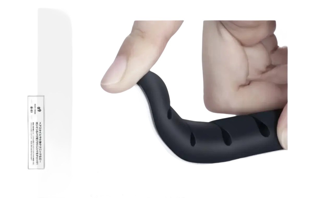 Flexible black and white adhesive strip.