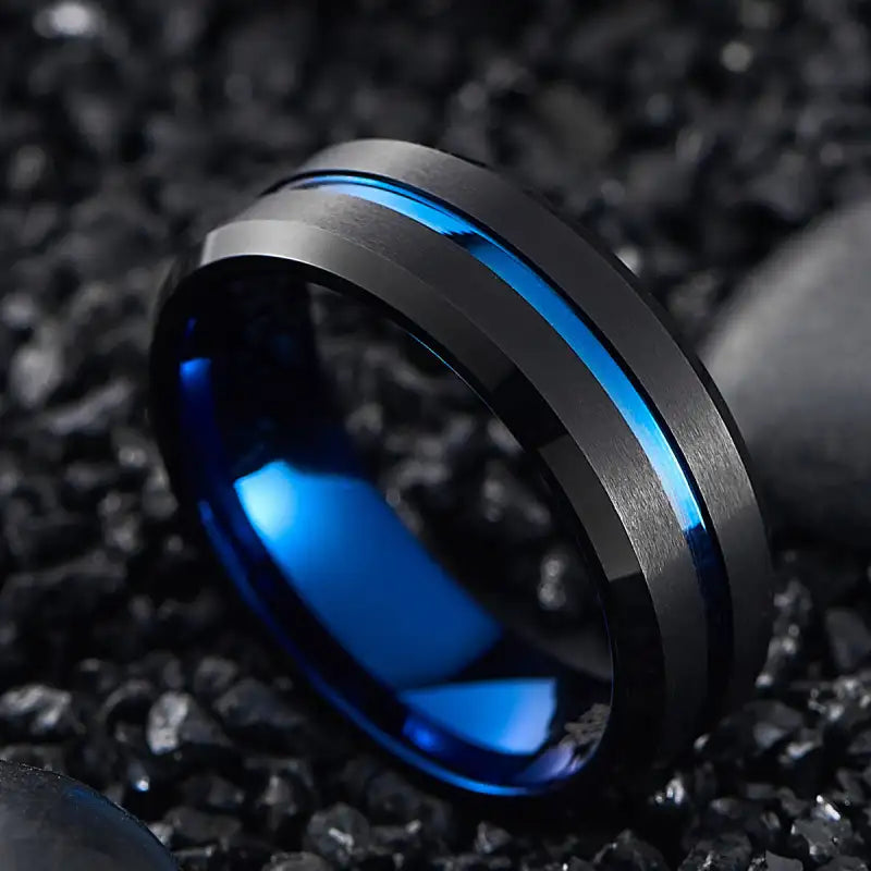 My Cool Black Blue Vacuum Plating Tungsten Ring