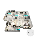 Floor plan with water leak alarm placement.