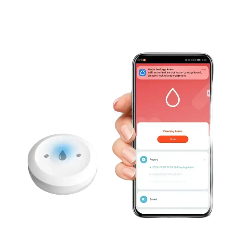 Water leakage sensor and smartphone.
