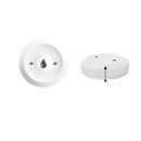 White, round, smart home sensor with product parameters.