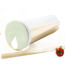Cylindrical pasta container with a light green lid.