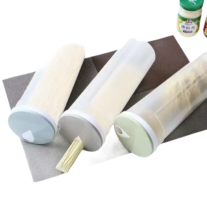 Three cylindrical food storage containers.