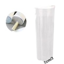 Clear plastic storage container with dimensions.