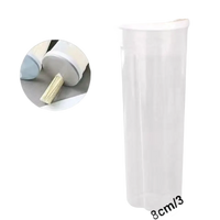 Clear plastic storage container with dimensions.
